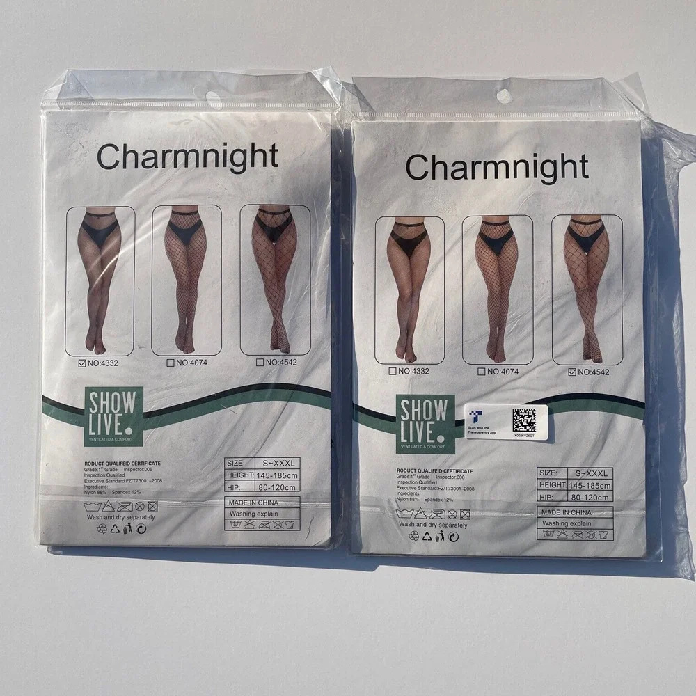 Charmnight Classic Women's Size S to-XXXL Black Fishnet Pantyhose Tights 2-Pair